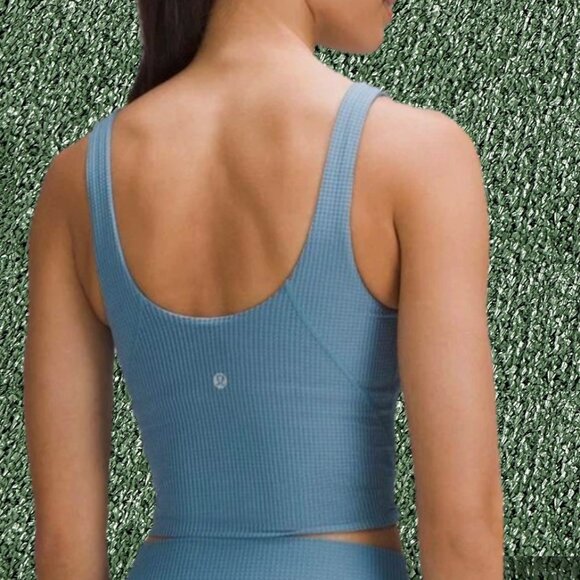 Lululemon Scoop Neck Yoga Tank Top *Grid Texture Utility Blue Size 12  Discover - Picture 1 of 15